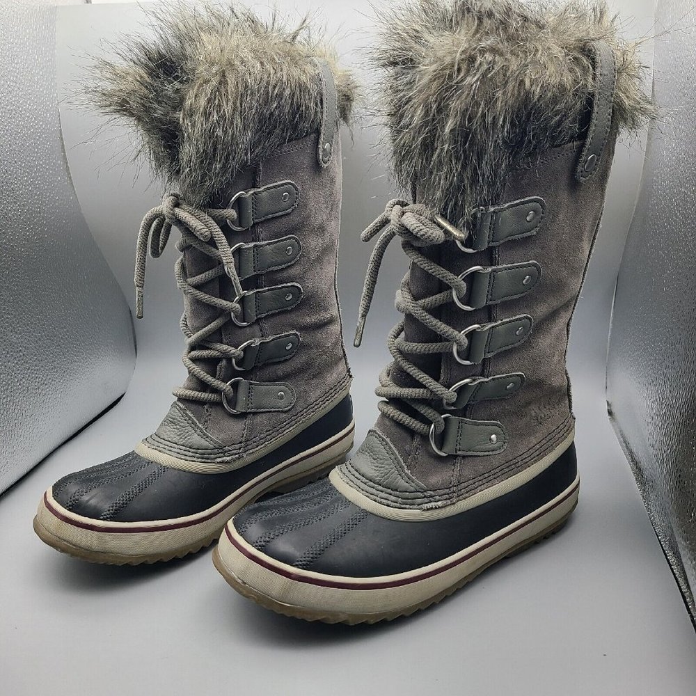 SOREL Joan of Artic Boots Winter Snow Gray Suede Waterproof Duck Lace Up Sz 7